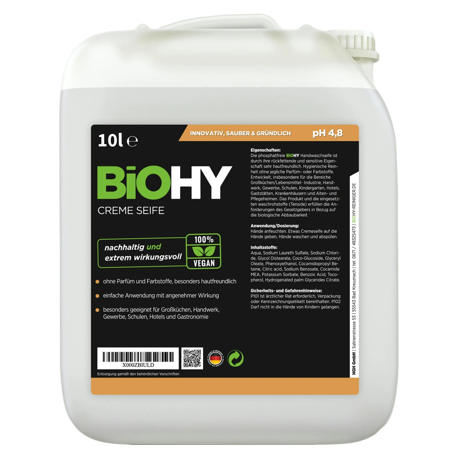 BiOHY Creme Seife (50x10l Kanister) | Hautschonende, Rückfettende Und Geruchsneutrale Handseife Bereich PHOSPHATFREI | Ohne Parfüm Und Farbstoffe 6 BiOHY Creme Seife (50x10l Kanister) | Hautschonende, Rückfettende Und Geruchsneutrale Handseife Bereich PHOSPHATFREI | Ohne Parfüm Und Farbstoffe – Bild 6