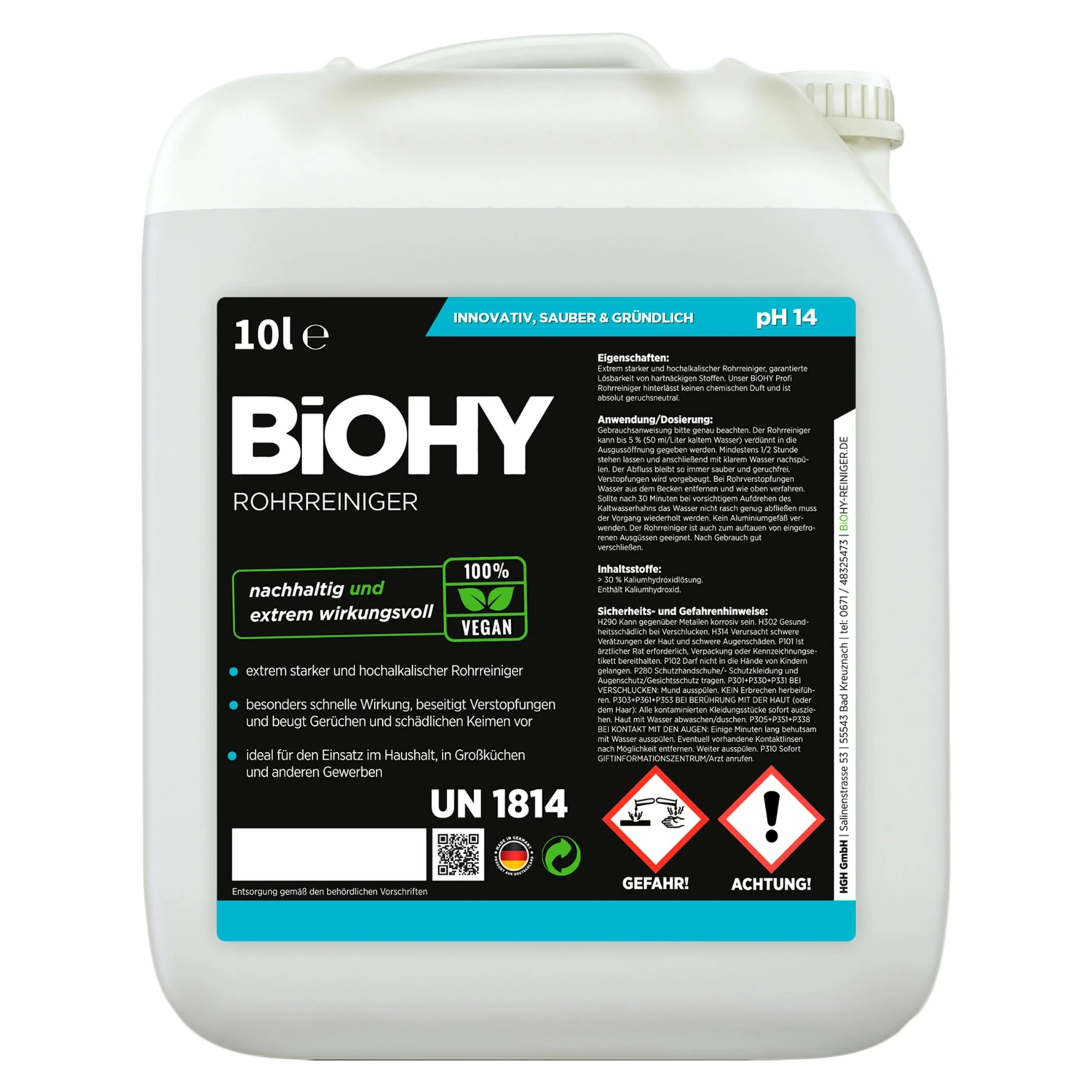 BiOHY Rohrreiniger (24x20l Kanister) | EXTRA STARK | Flüssiger, Hochkonzentrierter Abflussreiniger | Geruchsneutral | Für Alle Verstopfungen 2 BiOHY Rohrreiniger (24x20l Kanister) | EXTRA STARK | Flüssiger, Hochkonzentrierter Abflussreiniger | Geruchsneutral | Für Alle Verstopfungen – Bild 2