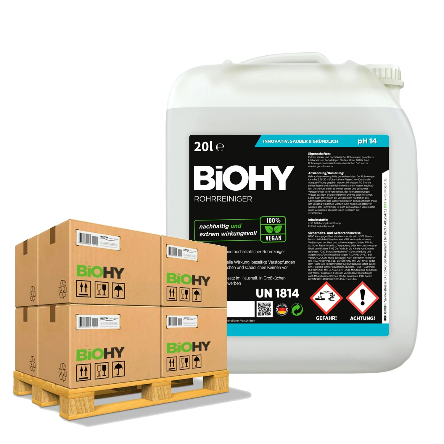 BiOHY Rohrreiniger (24x20l Kanister) | EXTRA STARK | Flüssiger, Hochkonzentrierter Abflussreiniger | Geruchsneutral | Für Alle Verstopfungen 1 BiOHY Rohrreiniger (24x20l Kanister) | EXTRA STARK | Flüssiger, Hochkonzentrierter Abflussreiniger | Geruchsneutral | Für Alle Verstopfungen