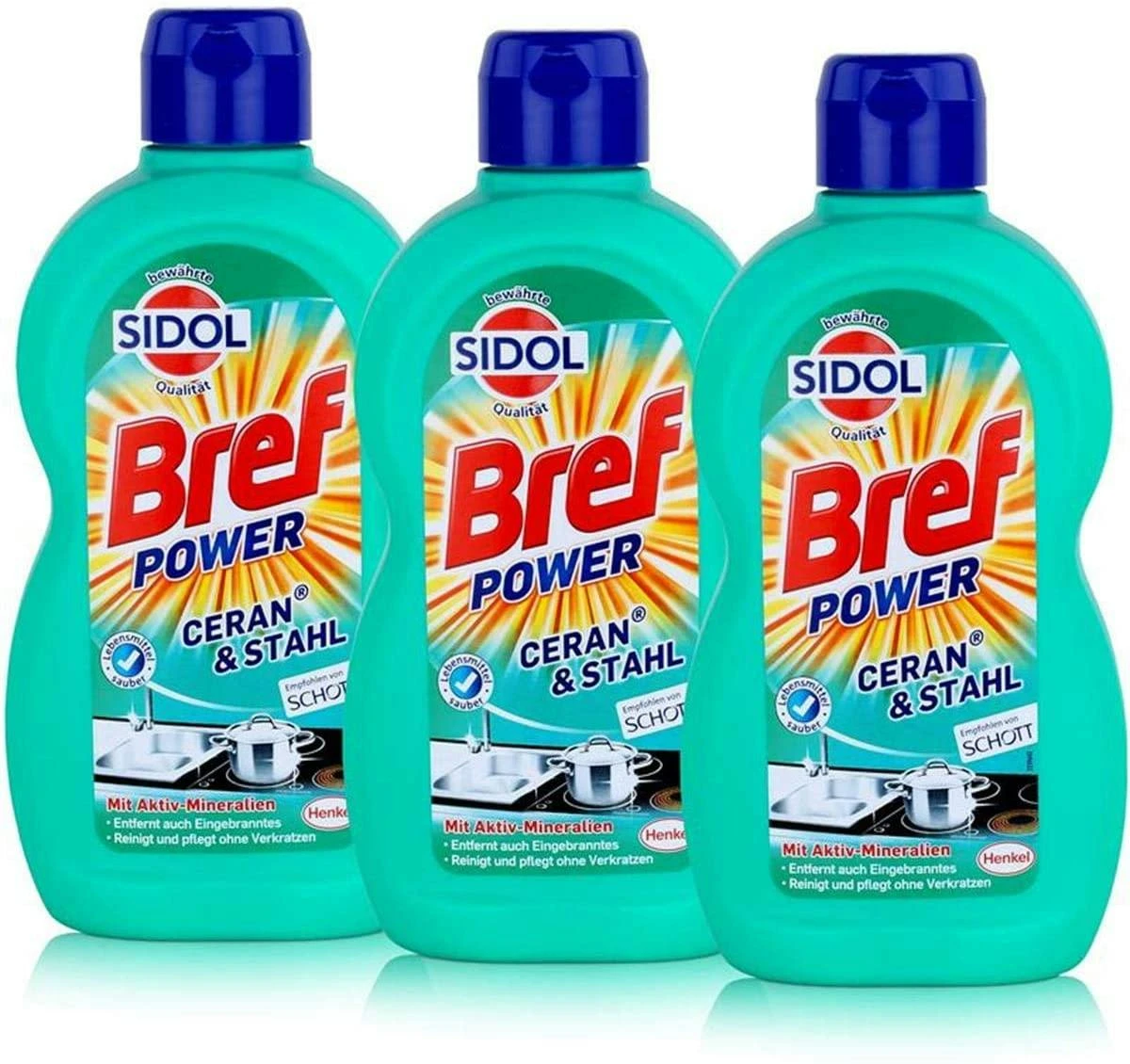 Bref Sidol Ceran & Stahl Reiniger Entfernt Eingebranntes 4x500ml Sauberkeit 2 Bref Sidol Ceran & Stahl Reiniger Entfernt Eingebranntes 4x500ml Sauberkeit – Bild 2